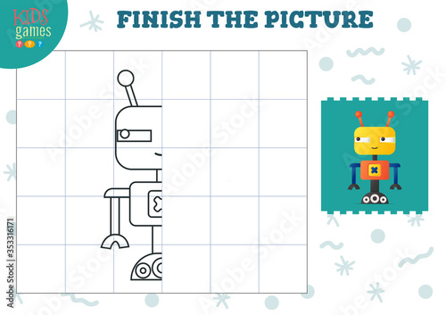 Copy picture vector illustration. Complete and color game for preschool and school kids