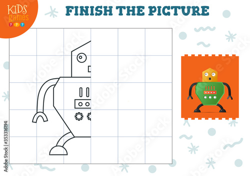 Copy picture vector illustration. Complete and color game for preschool and school kids