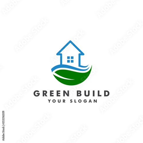 Green building logo template design vector