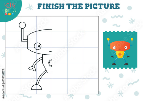 Copy picture vector illustration. Complete and color game for preschool and school kids