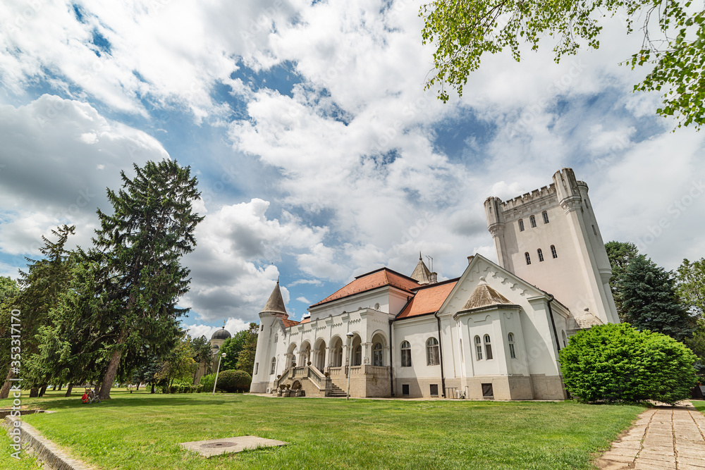 Becej, Serbia - May 25, 2020: Fantast Castle in Becej, old castle of tradiotinal Dundjerski family, Serbia. 