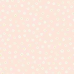 Papier peint photo Pastel patrons Petites fleurs blanches fond rose  © StockArtRoom