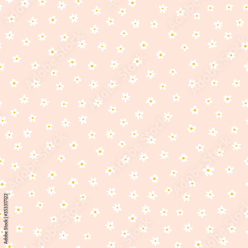 White ditsy flower seamless vector background. Floral pattern with small white flowers on light pink. Liberty style. Floral repeating texture for fashion prints. Ditsy print. Spring, summer decor