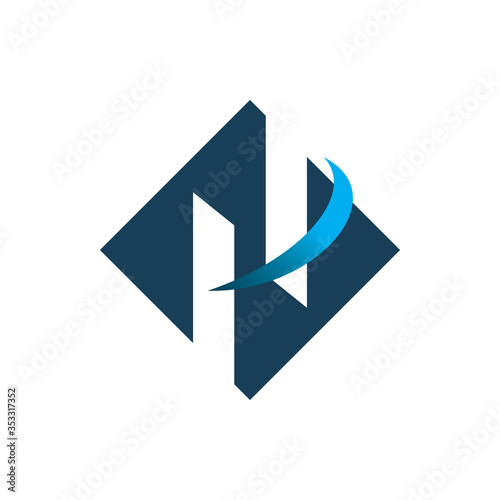 blue diamond letter h dynamic line logo design