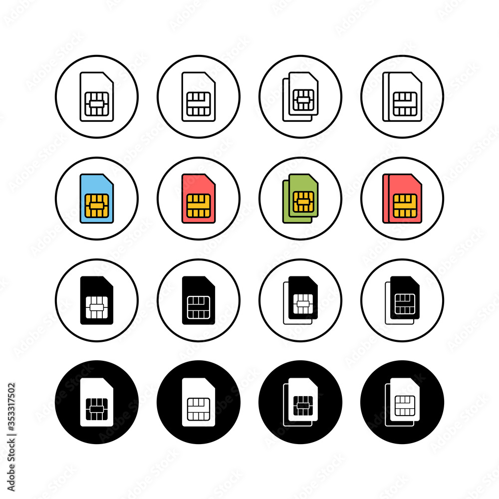 Set of Sim card icons  vector. Mobile slot icon. Mobile cellular phone sim card chip. Dual sim