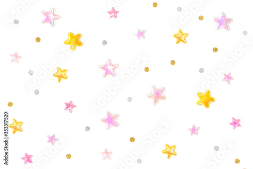 Pink gold glitter star and dot paper cut on white background - isolated