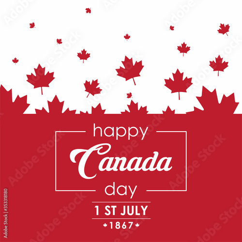 Happy Canada day greeting card, banner, poster, wallpaper with red maple leaf background. Vector illustration