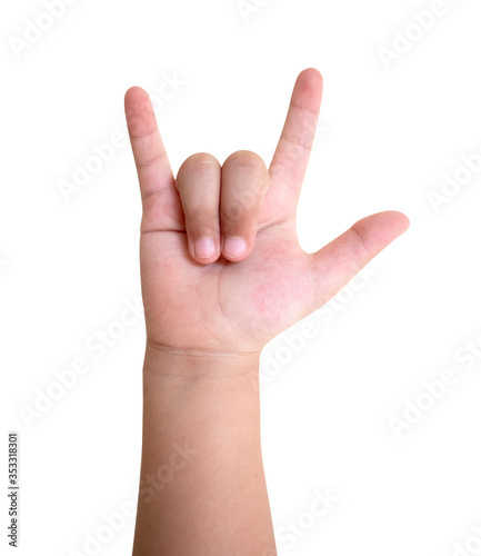 The fingers of a child on a white background