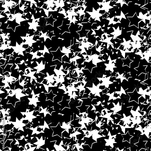 Seamless pattern urban design. Black and white print with stars. Watercolor effect. Suitable for bed linen, leggings, shorts and fashion industry.