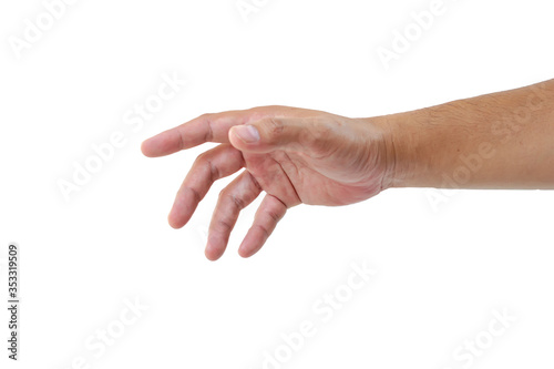 right man hand on white background