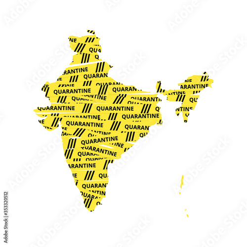 India Quarantine Yellow Tape country of Asia, Asian map illustration, vector isolated on white background