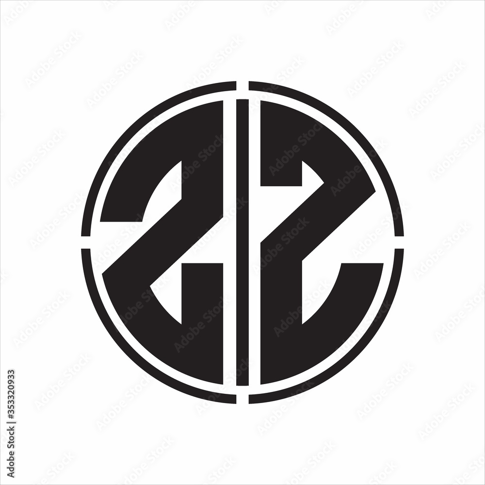 ZZ Logo initial with circle line cut design template on white background ZZ Logo initial with circle line cut design template on white background