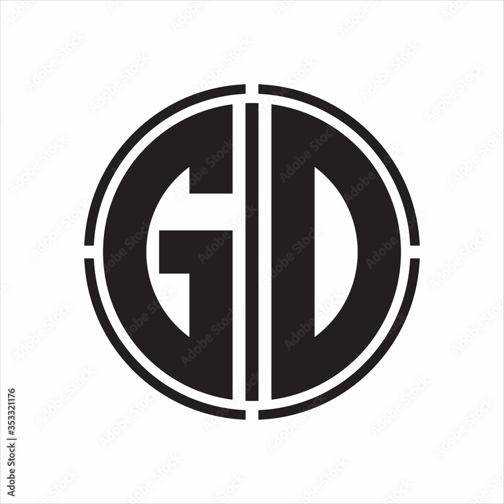GD Logo initial with circle line cut design template on white background GD Logo initial with circle line cut design template on white background
