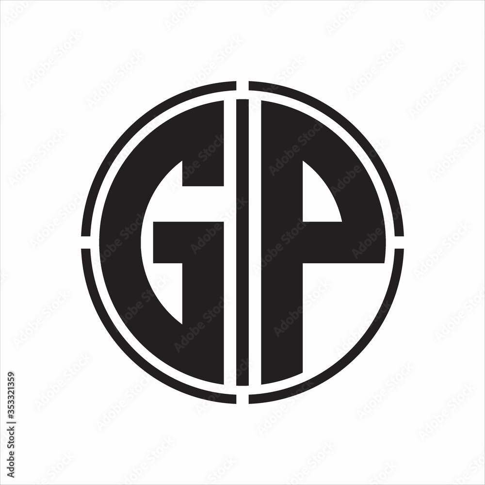 GP Logo initial with circle line cut design template on white background GP Logo initial with circle line cut design template on white background