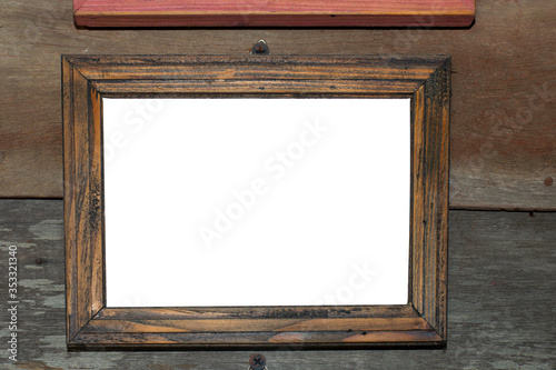 old wood frame on plank wood background