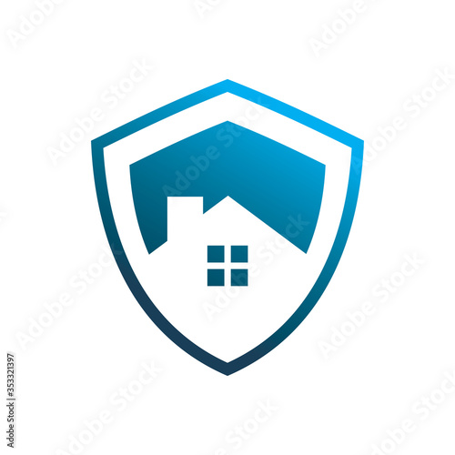 blue secure shield real estate logo design housing 