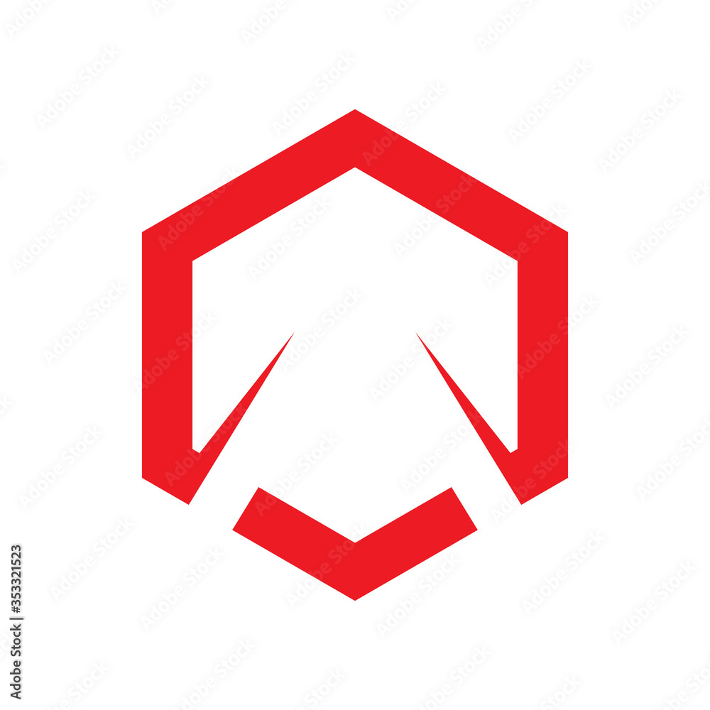 red hexagon color line logo design