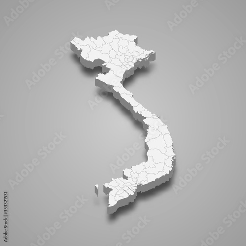 Vietnam 3d map with borders Template for your design