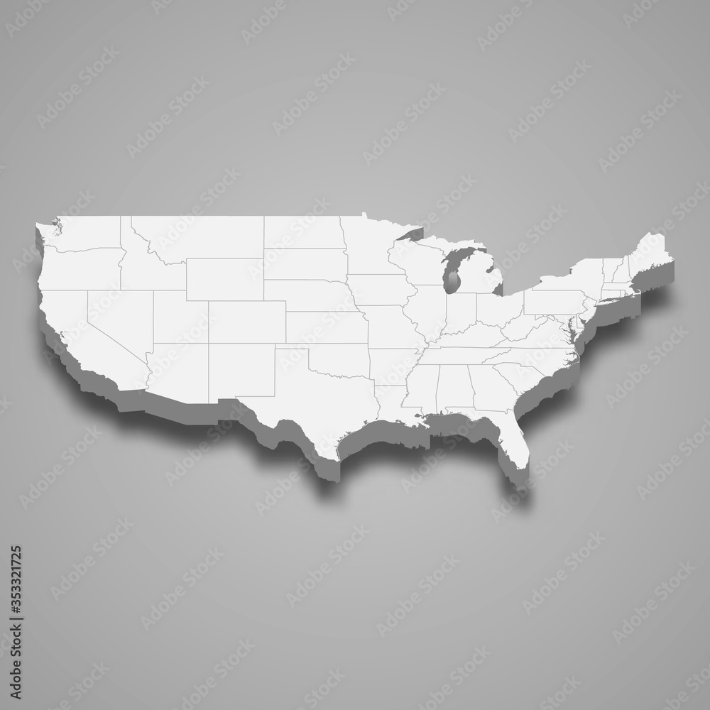 united states 3d map with borders Template for your design - obrazy, fototapety, plakaty 