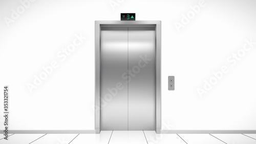 Realistic elevator, with a closed door rising to the third floor. Vector Realism Interior. Aspect ratio, full hd, 4K, for a widescreen display