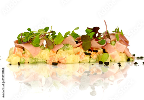 .Salad ham mayonnaise green sprouts