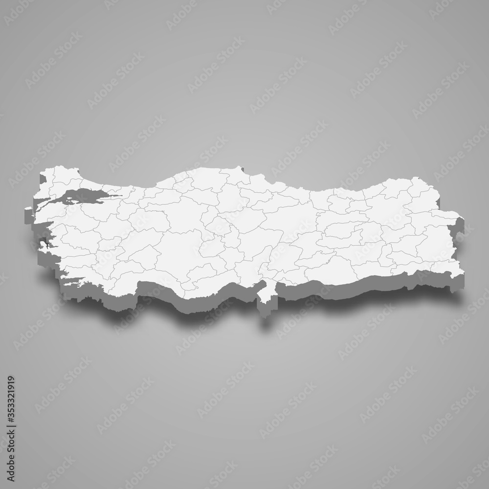 Turkey 3d map with borders Template for your design Turkey 3d map with borders Template for your design