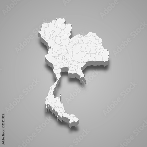 Thailand 3d map with borders Template for your design