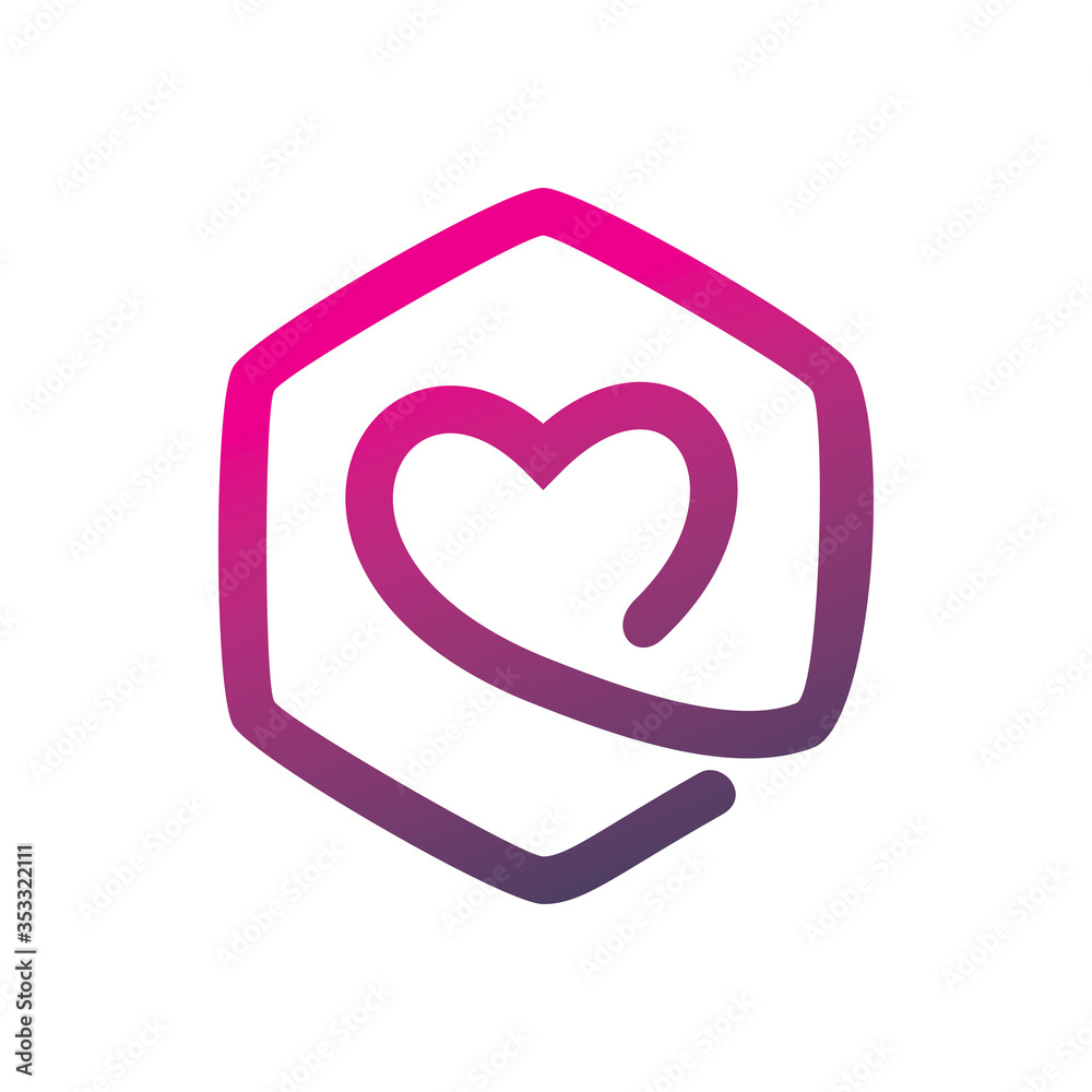 full color hexagon line love hearth infinity logo design full color hexagon line love hearth infinity logo design