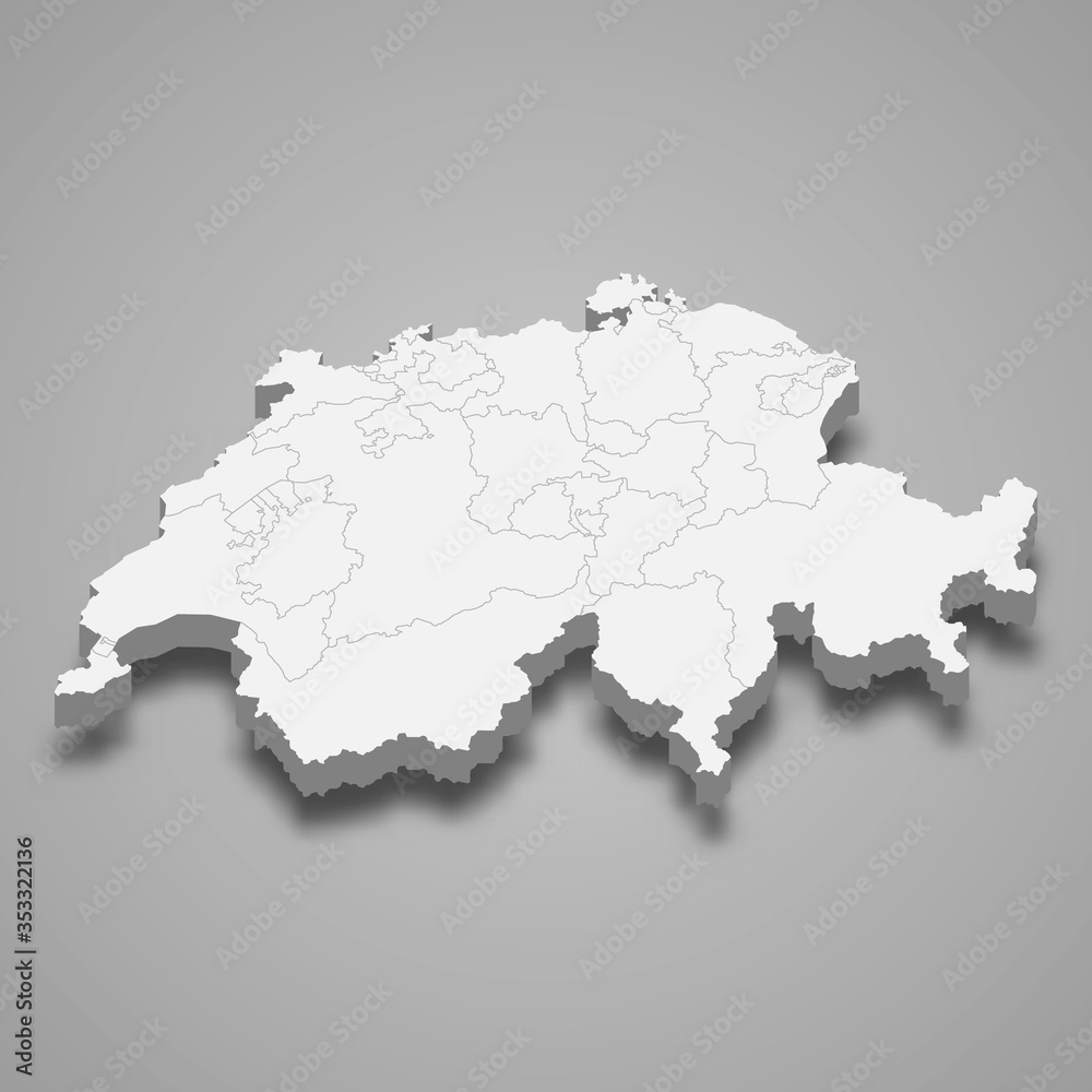 Switzerland 3d map with borders Template for your design