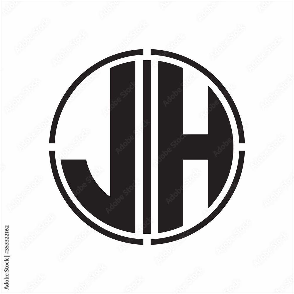 JH Logo initial with circle line cut design template on white background JH Logo initial with circle line cut design template on white background