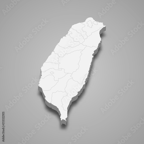 Taiwan 3d map with borders Template for your design