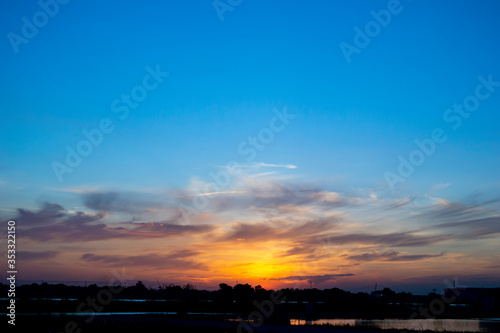 landscape silhouette sunset with blue sky