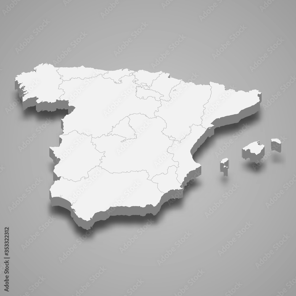 Spain 3d map with borders Template for your design