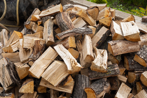 Pile of firewood in different sizes 