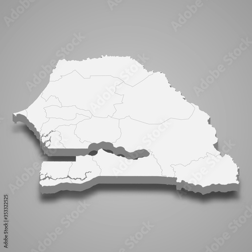 Senegal 3d map with borders of regions Template for your design