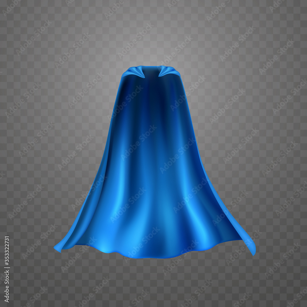 Cape isolated on transparent background. Blue superhero cloak. Vector