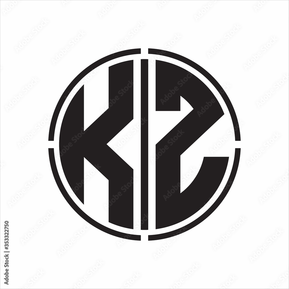 KZ Logo initial with circle line cut design template on white background KZ Logo initial with circle line cut design template on white background