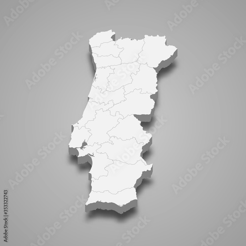 Portugal 3d map with borders Template for your design