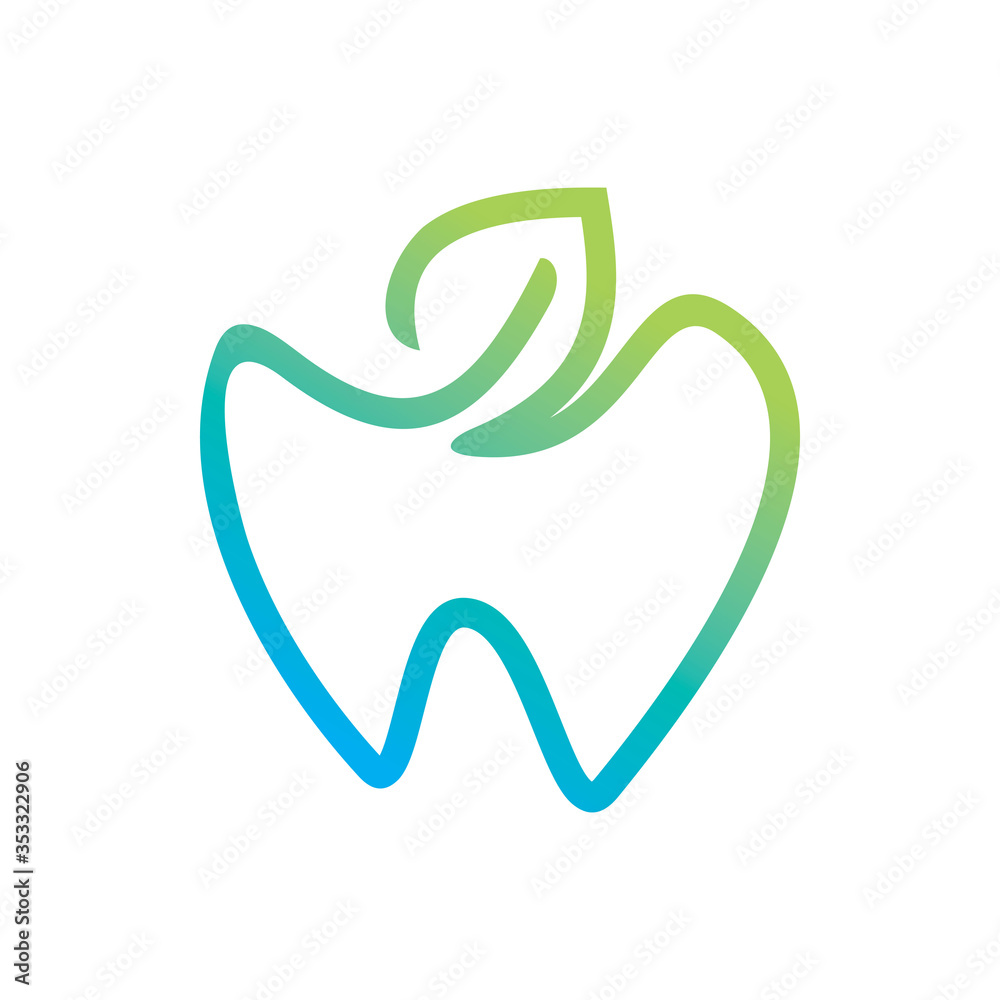 healthy tooth dentist doctor medical green nature leaf line logo design healthy tooth dentist doctor medical green nature leaf line logo design