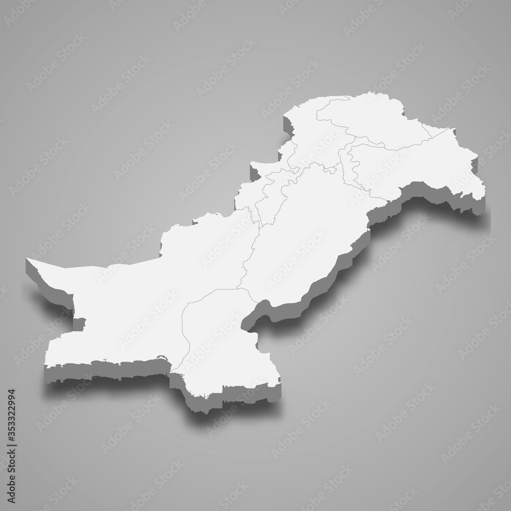 Pakistan 3d map with borders Template for your design