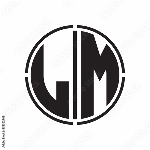 LM Logo initial with circle line cut design template on white background