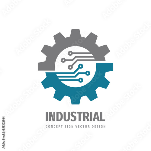 Technology gear concept business logo template design. Cogwheel mechanic logo sign. Computer electronic network SEO icon logo. Graphic logo design element. Vector illustration.