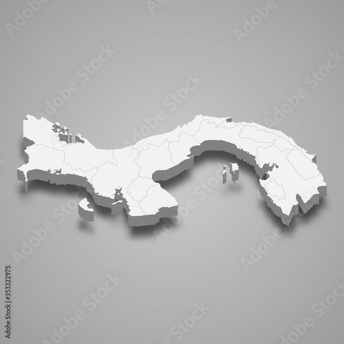 Panama 3d map with borders Template for your design