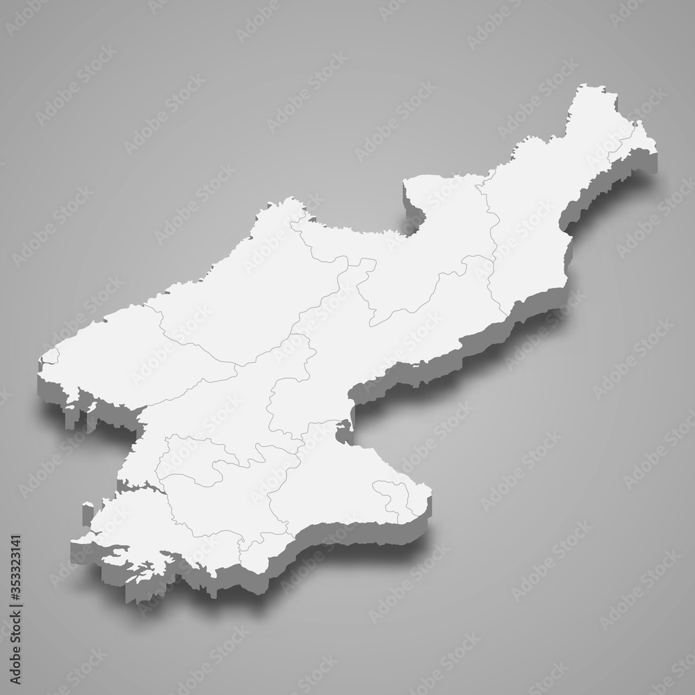 North Korea 3d map with borders Template for your design