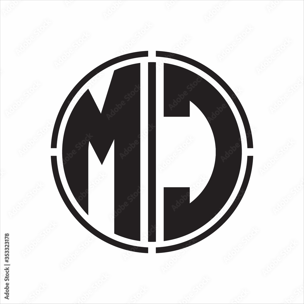MC Logo initial with circle line cut design template on white background MC Logo initial with circle line cut design template on white background