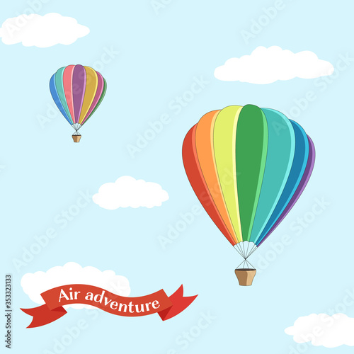 Happy Montgolfier day. Pink balloon in the blue sky.