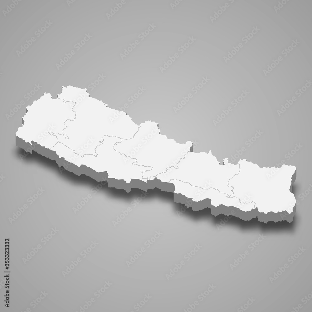 Nepal 3d map with borders Template for your design