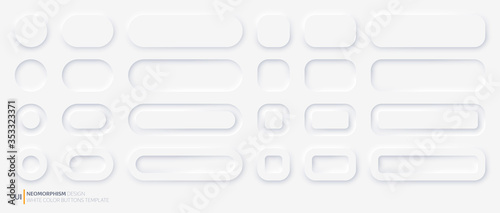 White buttons with rounded corners in Neomorphism design style. Vector illustration EPS 10