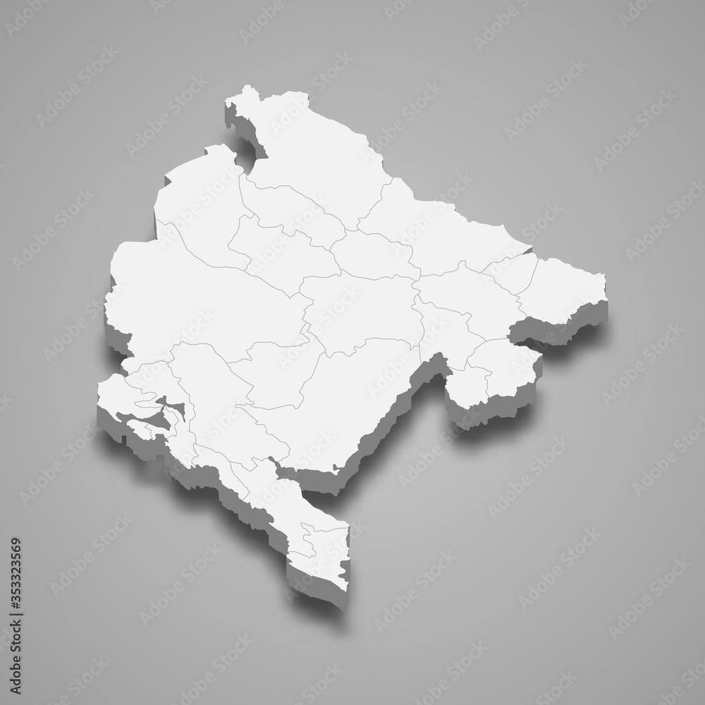 Montenegro 3d map with borders Template for your design