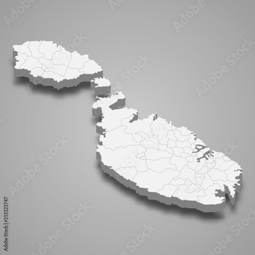 Malta 3d map with borders Template for your design